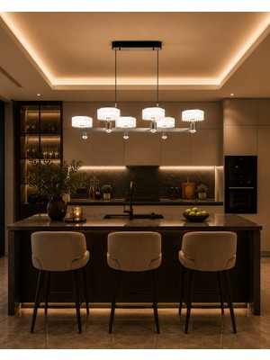 Yeni Model 6 Lı Oval Lüx LED Avize 3 Işık Seçeneği Ithal Model