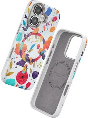 Colezium Onegif Iphone 16 Flower Series Magsafe Kapak - Beyaz