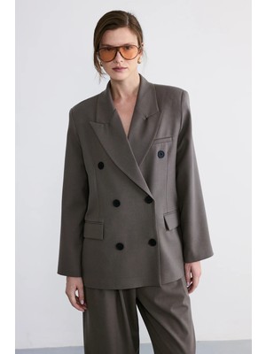 Facette Rufe Kruvaze Oversize Blazer Vizon