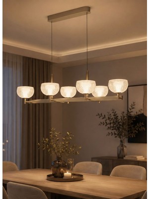 Yeni Model 6 Lı Oval Lüx LED Avize 3 Işık Seçeneği Ithal Model