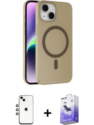 Marsilyan™- iPhone 14 Kılıf Çekirdek Modern Prime - Siyah Bilvis 5in1 5d Magic Hayalet Cam Ekran Koruyucu + Gökkuşağı Shine Kamera Lens