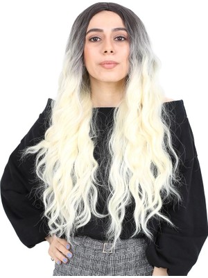 Colezium Fiber Sen Uzun Su Daası Peruk / Açık Siyah / Platin Ombreli