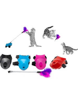 Colezium Tüylü Yaylı Kedi Ayak Oltası Kedi Oyuncağı 9 Cm-35 cm Kırmızı