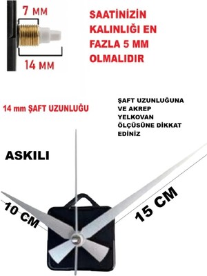 Cnr Shop Saat Mekanizması 14 mm Şaft Boyu Akar Sessiz 3D Saatlerle Uyumlu Akrep, Yelkovan, Saniye (ASKILI)