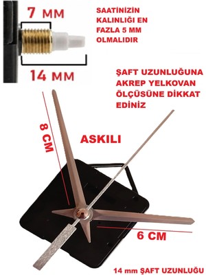 Cnr Shop Saat Mekanizması, 14 mm Şaft Boyu Duvar Saati Mekanizması Sessiz Çalışır Akrep-Yelkovan-Saniye-(Askılı)