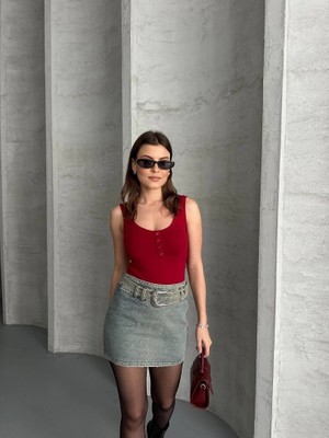 Leilaa Düğmeli Kalın Askılı Basic Bluz