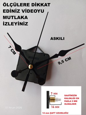 Cnr Shop Saat Mekanizması 14 mm Şaft Boyu Saat Motoru Sessiz Çalışır Akar Akrep Yelkovan Saniye (Askılı)