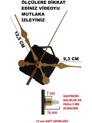 Saat Makinesi, Akar Sessiz Duvar Saati Mekanizması, 3D Saatlere Uyumlu 14 mm Şaft, Akrep-Yelkovan-Saniye-(Askılı)