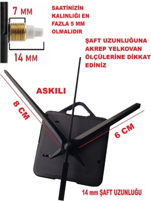 Cnr Shop Saat Mekanizması, 14 mm Şaft Boyu Duvar Saati Mekanizması Sessiz Çalışır Akrep-Yelkovan-Saniye-(Askılı)