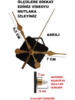 Cnr Shop Saat Mekanizması 14 mm Şaft Boyu Saat Motoru Sessiz Çalışır Akar Akrep Yelkovan Saniye Gold (Askılı)
