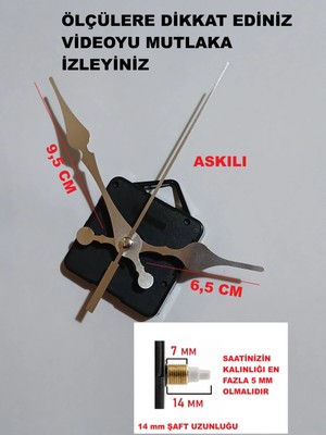 Cnr Shop Saat Mekanizması 14 mm Şaft Boyu Saat Makinesi Sessiz Çalışır Akrep-Yelkovan-Saniye-(Askılı)Mekanizması