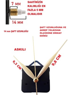 Cnr Shop Saat Mekanizması 14 mm Şaft Boyu Saat Motoru Sessiz Çalışır Akar Akrep Yelkovan Saniye (Askılı)