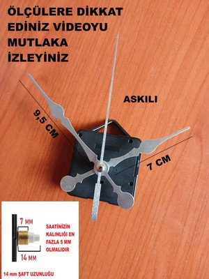 Cnr Shop Saat Mekanizması 14 mm Şaft Boyu Saat Motoru Sessiz Çalışır Akar Akrep Yelkovan Saniye(Askılı)