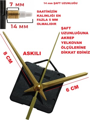 Cnr Shop Saat Mekanizması, 14 mm Şaft Boyu Saat Makinesi Sessiz Çalışır Akrep-Yelkovan-Saniye-(Askılı)