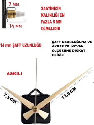 Cnr Shop Saat Mekanizması, 14 mm Şaft Boyu Saat Makinesi Sessiz Çalışır Akrep-Yelkovan-Saniye-(Askılı)
