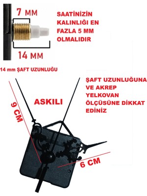 Cnr Shop Saat Mekanizması 14 mm Şaft Boyu Saat Motoru Sessiz Çalışır Akar Akrep Yelkovan Saniye (Askılı)