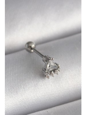 Elektronikçim Ietaks™ 316L Çelik Gümüş Renk Üçgen Zirkon Taşlı Tragus Piercing ELK-BJTIEG43