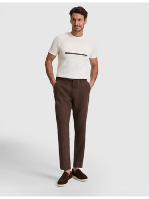 Pierre Cardin Erkek Koyu Kahverengi Carrot Fit %100 Keten Kanvas Pantolon 50320846-VR084