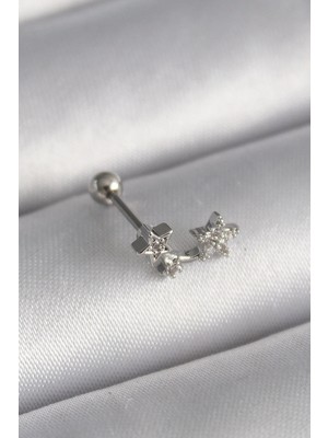 Elektronikçim Ietaks™ 316L Çelik Gümüş Renk Zirkon Taşlı Yıldız Tragus Piercing ELK-BJTIEG43