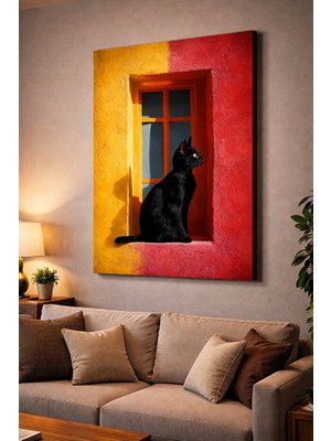 Othello Art Pencere Kenarındaki Kedi Dekoratif Kanvas Tablo