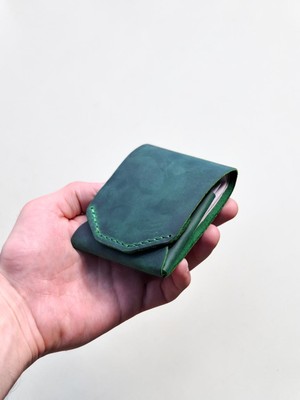 MAT DERİ Erkek Cüzdanı Gerçek Deri Nakit & Kart Tasarım Minimal isim Baskılı Hediyelik Cüzdan Yeşil
