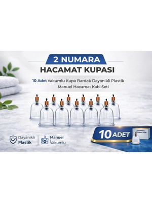 Renas Store 2 Numara Hacamat Kupası 10 Adet Vakumlu Kupa Bardak Dayanıklı Plastik Manuel Hacamat Kabı