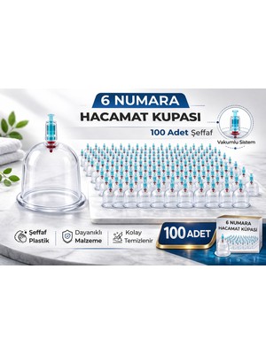Renas Store 6 Numara Hacamat Kupası 100 Adet Vakumlu Kupa Bardak Dayanıklı Plastik Manuel Hacamat Kabı