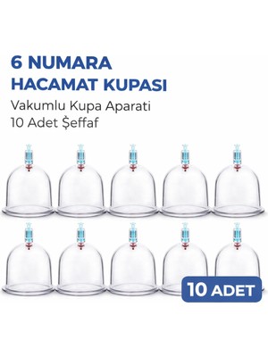 Renas Store 6 Numara Hacamat Kupası 10 Adet Vakumlu Kupa Bardak Dayanıklı Plastik Manuel Hacamat Kabı