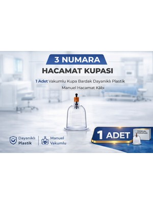 Renas Store 3 Numara Hacamat Kupası 1 Adet Vakumlu Kupa Bardak Dayanıklı Plastik Manuel Hacamat Kabı