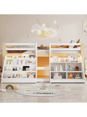 Sare Trade Hernest Montessori Karyola 90X200 cm Kitaplıklı ve Raflı Çocuk Yatağı – Oyun Evli Ahşap Yer Yatağı Doğal Masif Ahşap
