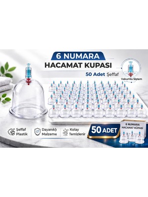 Renas Store 6 Numara Hacamat Kupası 50 Adet Vakumlu Kupa Bardak Dayanıklı Plastik Manuel Hacamat Kabı