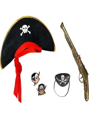 Renas Store Korsan Şapkası +  + Maske + 2 Adet Yüzük Kostüm Seti Çuk