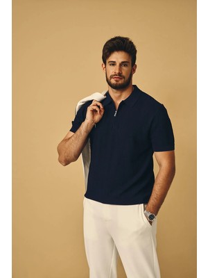 Back And Bond Regular Fit Lacivert Fermuarlı Tişört