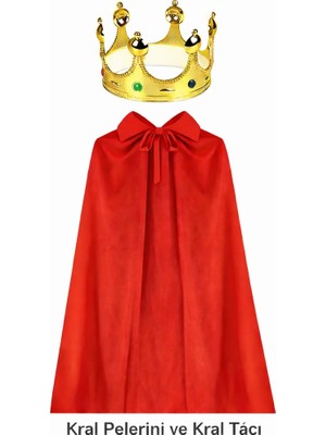 Renas Store 90 cm Kral Pelerini ve Altın Kral Tacı Seti