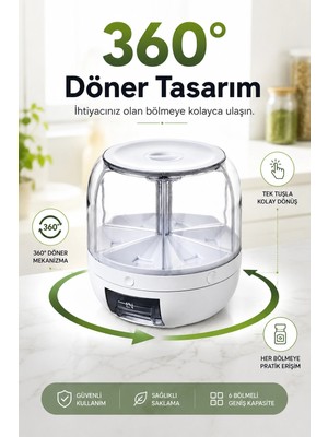Renas Store Çok Bölmeli Bakliyat ve Kuru Gıda Saklama Kabı Döner Sistemli Ölçülü Dağıtıcılı