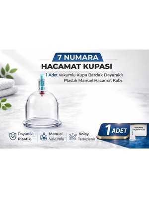 Renas Store 7 Numara Hacamat Kupası 1 Adet Vakumlu Kupa Bardak Dayanıklı Plastik Manuel Hacamat Kabı