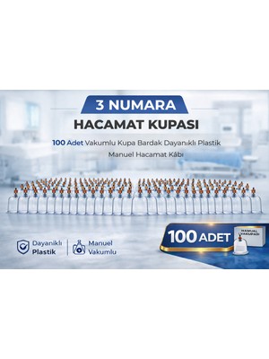 Renas Store 3 Numara Hacamat Kupası 100 Adet Vakumlu Kupa Bardak Dayanıklı Plastik Manuel Hacamat Kabı