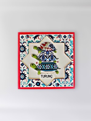 Mundy Turunç Temalı Polyester Kabartmalı Kaplumbağa Desen Magnet  7 x 7 cm – Dekoratif Hediyelik Buzdolabı Süsü  (KOD:1165)