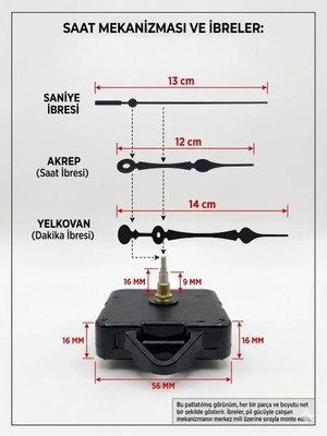 Silva Nature Akar Saat Mekanizması Sessiz Duvar Saat Mekanizması 16 mm Şaft -Akrep-Yelkovan-Saniye-Askılı