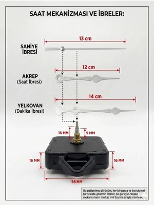 Silva Nature Akar Saat Mekanizması Sessiz Duvar Saat Mekanizması 16 mm Şaft -Akrep-Yelkovan-Saniye-Askılı