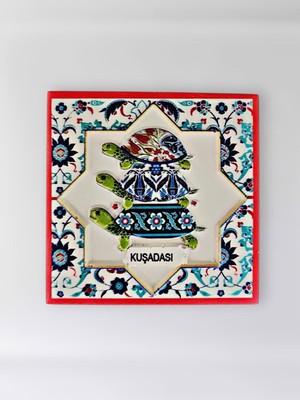 Mundy Kuşadası Temalı Polyester Kabartmalı Kaplumbağa Desen Magnet  7 x 7 cm – Dekoratif Hediyelik Buzdolabı Süsü  (KOD:1168)