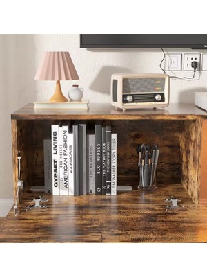 Sare Trade Hernest Modern Orta Sehpa 92X52 cm – Meşe Ahşap Görünümlü ve Siyah Metal Ayaklı Salon Sehpası, Raflı Dekoratif Sehpa