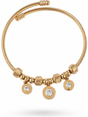 Serelya 316L Çelik Gold Renk Zirkon Taşlı Model Charm Bileklik