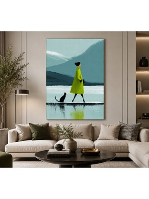 Othello Art Adın ve Siyah Kedi Kanvas Tablo – Modern Minimalist Soyut Duvar Dekoru, Salon ve Ofis Tablosu