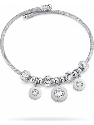 Serelya 316L Çelik Gümüş Renk Zirkon Taşlı Model Charm Bileklik