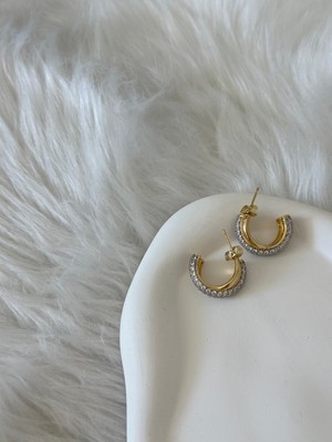 Revoia Taş Detaylı Gold Halka Küpe