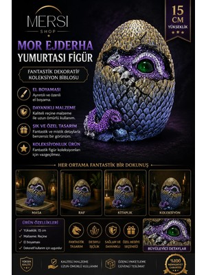 Mersi Shop Mor Ejderha Yumurtası Figür 15 cm – Fantastik Dekoratif Koleksiyon Biblosu