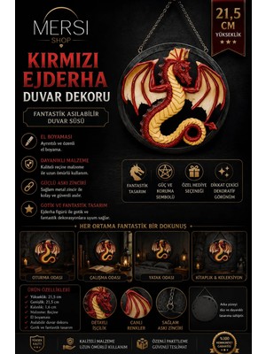 Mersi Shop Kırmızı Ejderha Duvar Dekoru 21,5 cm – Fantastik Asılabilir Duvar Süsü