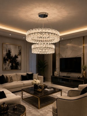 Yeni Model 2 Katlı Lüx LED Avize Krom Renk 3 Işık Seçeneği Ithal Model