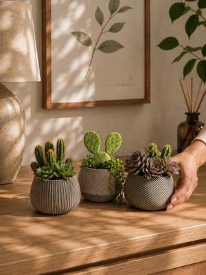 Triora Design Spiral 3'lü Sukulent Saksı Seti Dekoratif Modern Kaktüs Saksısı Minimalist Ev Dekorasyon Saksı